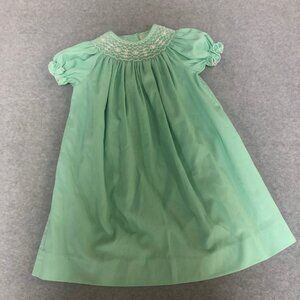 Girls Be Mine Mint Green Smocked Mini Flowers Hearts Bishop Dress Sz: 3T Plus ..